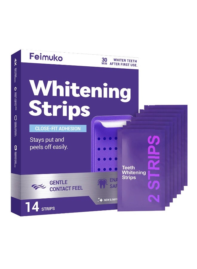 Feimuko Teeth Whitening Strips | 14 Strips, 30-Min Fast Results, Enamel-Safe & Sensitivity-Free for Stain Removal – Close-Fit Adhesion, Gentle Contact Feel - Image 1