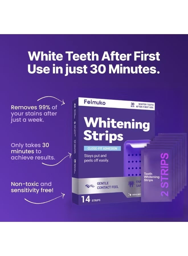 Feimuko Teeth Whitening Strips | 14 Strips, 30-Min Fast Results, Enamel-Safe & Sensitivity-Free for Stain Removal – Close-Fit Adhesion, Gentle Contact Feel - Image 2