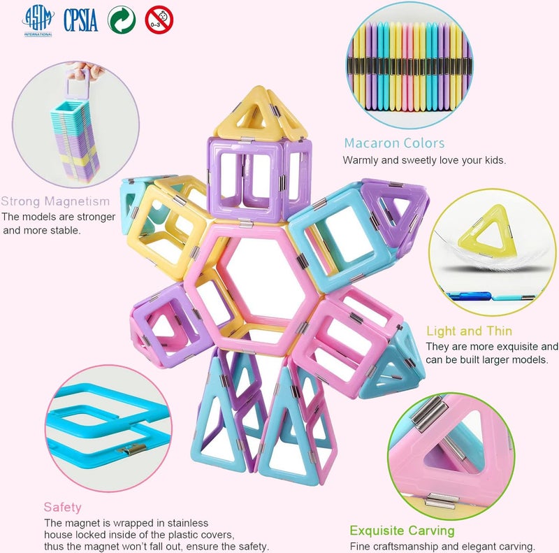 MAGBLOCK Magnetic Tiles with 2 Cars-156Pcs Magnet Toys Set for 3+ Year Old Boys Girls Toddlers, Idea for Girls Magnetic Blocks Building STEM Creativity Educational Toys for Kids - Image 3