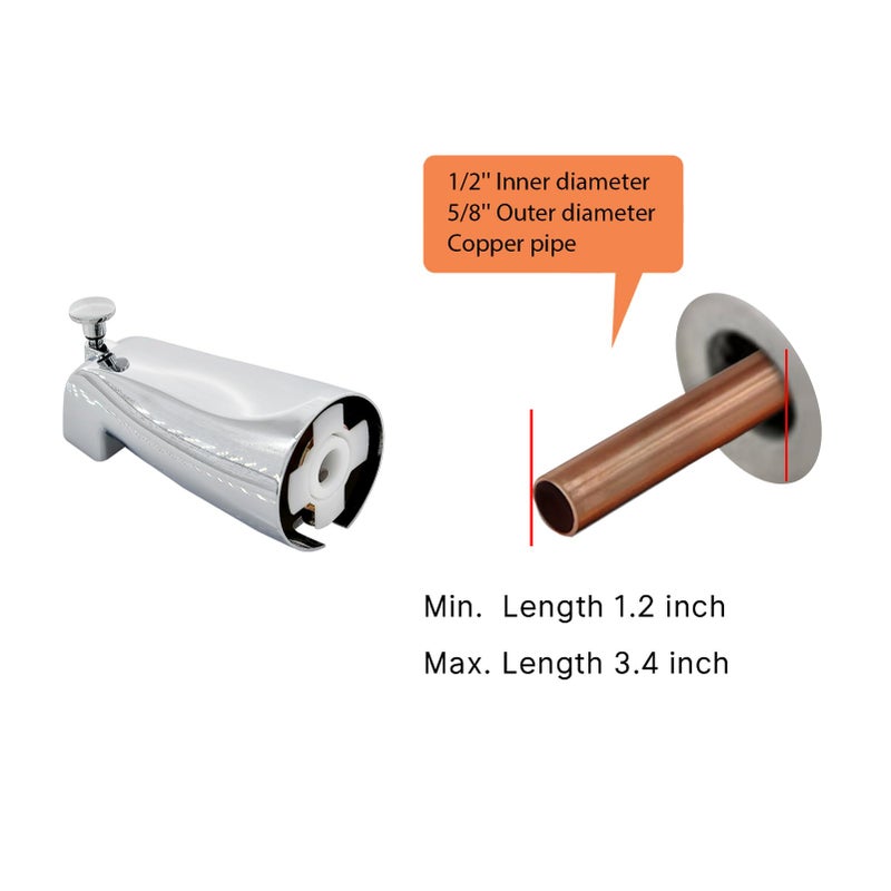Tearel Slip Fit Tub Spout With Pull-Up Diverter For 1/2 Inch Copper Tube Chrome - Image 2
