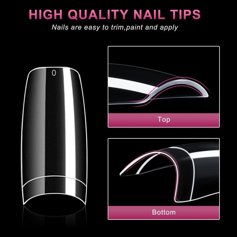 AORAEM Clear French Coffin Nails Tips 500 PCS 10 Sizes Half Cover Clear Nail Tips French Style Straight Nail Tips Acrylic Fake Nails with Box for Nail Salon Home DIY - Image 2