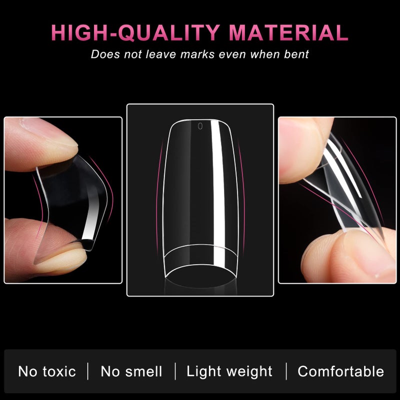 AORAEM Clear French Coffin Nails Tips 500 PCS 10 Sizes Half Cover Clear Nail Tips French Style Straight Nail Tips Acrylic Fake Nails with Box for Nail Salon Home DIY - Image 3
