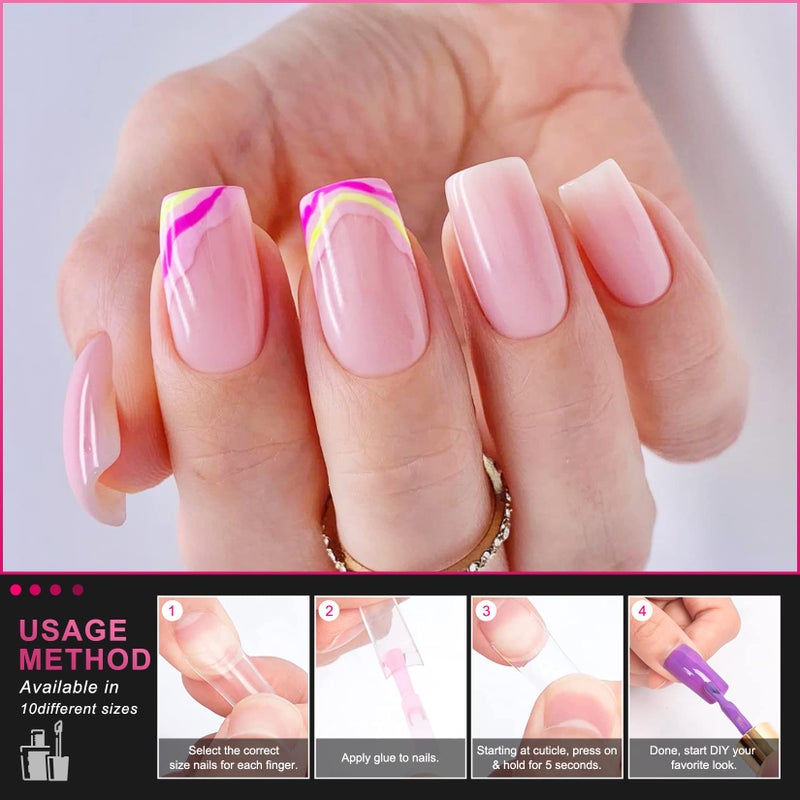 AORAEM Clear French Coffin Nails Tips 500 PCS 10 Sizes Half Cover Clear Nail Tips French Style Straight Nail Tips Acrylic Fake Nails with Box for Nail Salon Home DIY - Image 5