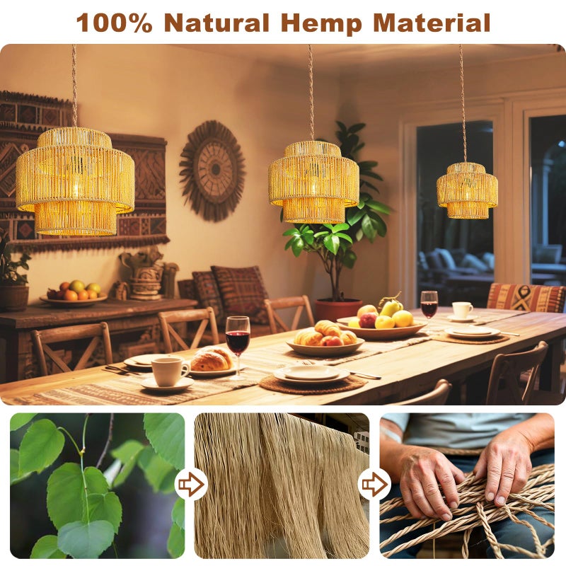 Maliralt Hanging Lamps Rattan Pendant Light - 16.4ft Plug in Cord Hanging Light Fixture Plug Into Wall Outlet Pendant Lighting with On Off Switch for Bedroom Living (Lantern Shade) - Image 3