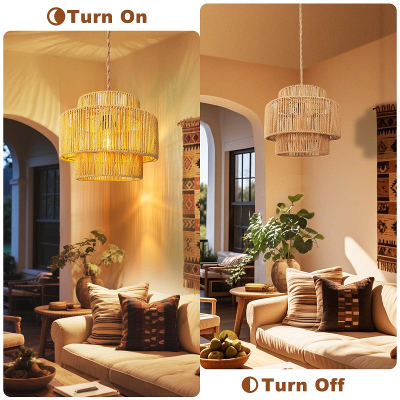 Maliralt Hanging Lamps Rattan Pendant Light - 16.4ft Plug in Cord Hanging Light Fixture Plug Into Wall Outlet Pendant Lighting with On Off Switch for Bedroom Living (Lantern Shade) - Image 5