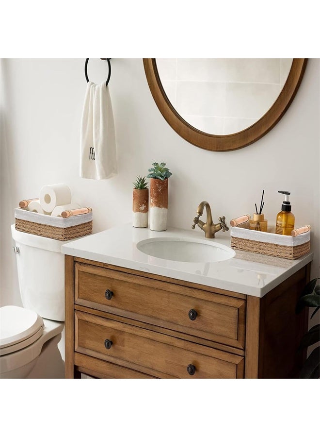 هومستر مجموعة من 2 سلال صغيرة من الخشب للرفوف ، لتنظيم مع بطانة الألياف الطبيعية ، تخزين المرحاض ، قمة خزان المرحاض ، البيج - Image 2