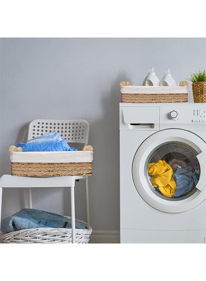 هومستر مجموعة من 2 سلال صغيرة من الخشب للرفوف ، لتنظيم مع بطانة الألياف الطبيعية ، تخزين المرحاض ، قمة خزان المرحاض ، البيج - Image 5