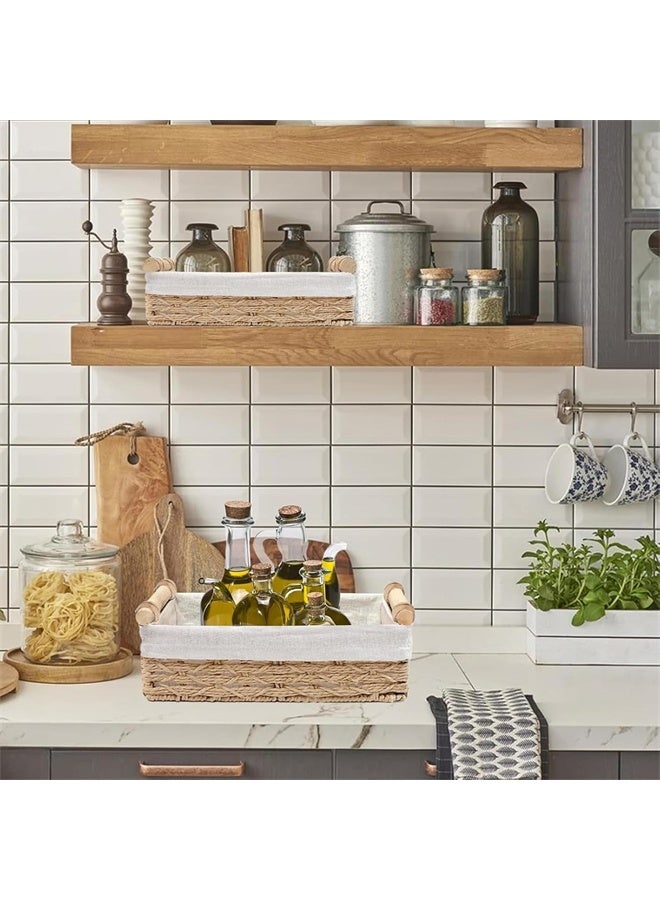 هومستر مجموعة من 2 سلال صغيرة من الخشب للرفوف ، لتنظيم مع بطانة الألياف الطبيعية ، تخزين المرحاض ، قمة خزان المرحاض ، البيج - Image 4