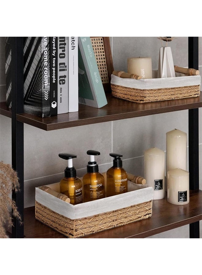 هومستر مجموعة من 2 سلال صغيرة من الخشب للرفوف ، لتنظيم مع بطانة الألياف الطبيعية ، تخزين المرحاض ، قمة خزان المرحاض ، البيج - Image 3