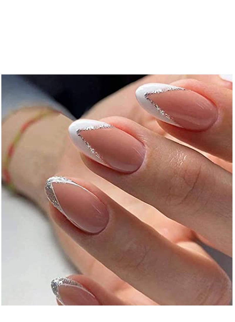 SYOSI Nail Patches Silver Side StyleFake Nails Short Press on Nails Square Crystal False Nails Prom Nails Full Cover Nails Tips 24pcs for Women and Girls et Shipped Without Glue  - Image 2