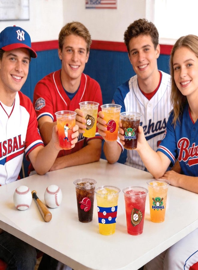 CUPLOOV 50Pcs Baseball Party Decorations Cups,12OZ Red Blue Clear Disposable Plastic Drinking Cups For Baseball Theme Birthday Party Decor Memorial Day Supplies - Image 5