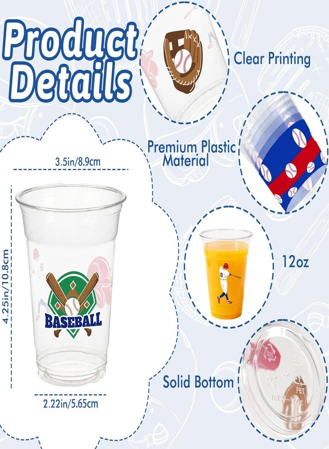 CUPLOOV 50Pcs Baseball Party Decorations Cups,12OZ Red Blue Clear Disposable Plastic Drinking Cups For Baseball Theme Birthday Party Decor Memorial Day Supplies - Image 3
