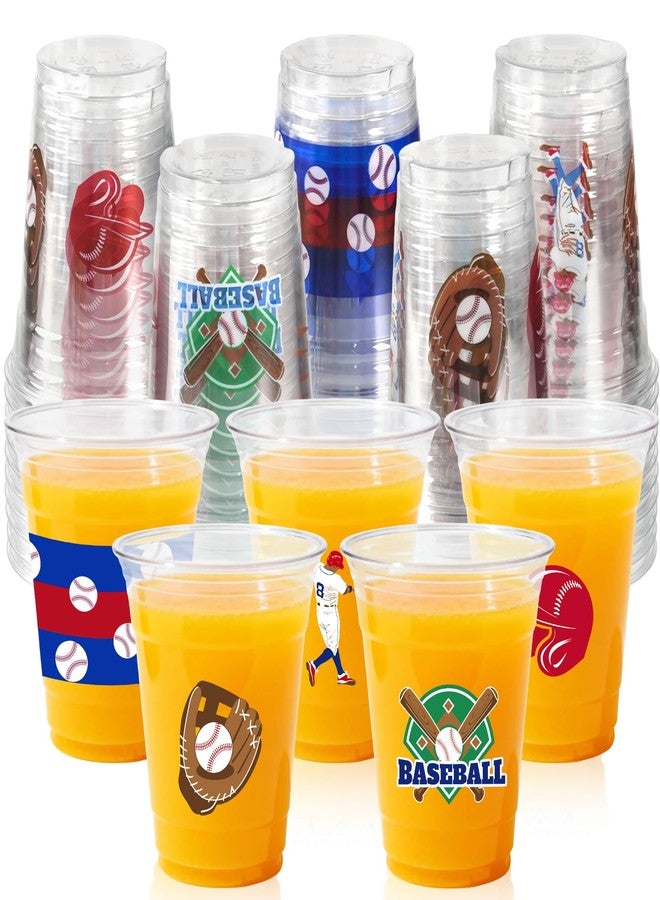 CUPLOOV 50Pcs Baseball Party Decorations Cups,12OZ Red Blue Clear Disposable Plastic Drinking Cups For Baseball Theme Birthday Party Decor Memorial Day Supplies - Image 1