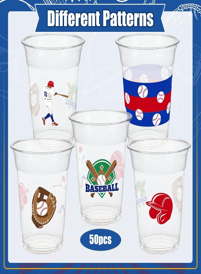 CUPLOOV 50Pcs Baseball Party Decorations Cups,12OZ Red Blue Clear Disposable Plastic Drinking Cups For Baseball Theme Birthday Party Decor Memorial Day Supplies - Image 4