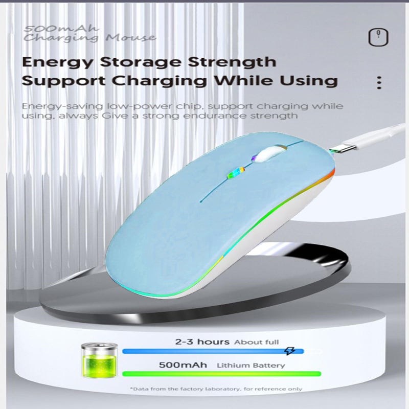 Guiheng Wireless Bluetooth Mouse,LED Dual Mode Rechargeable Silent Slim Laptop Mouse,Portable(BT5.2+USB Receiver) Dual Mode Computer Mice,for Laptop,Desktop Computer,ipad Tablet,Phone,TV (Blue) - Image 5
