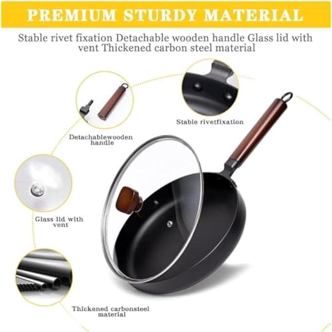 Unity 26Cm Chinese Iron Frying Pan With Glass Lid Non Stick Home Made 10 Inch Traditional Japanese Style Iron Frye Pan Frying Pan 26 Cm Non Coated - Image 4