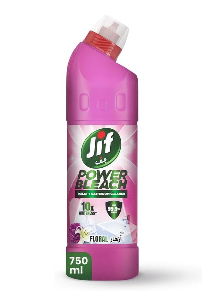 Jif Power Bleach Toilet + Bathroom Cleaner, Floral, kills 99.9% germs, 750ml - Image 1
