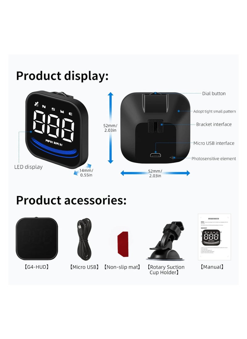 SHEZA STAR G4 Digital GPS Speedometer, Car HUD Head Up Display with Speed MPH Compass Fatigued Driving Alert Overspeed Alarm Trip Meter for Cars  - Image 4