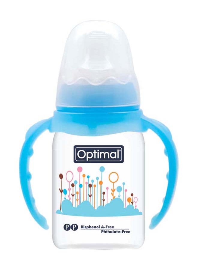 Optimal - Narrow Neck Orthodontic Feeding Bottle With Handle 140ML, Blue - Image 1