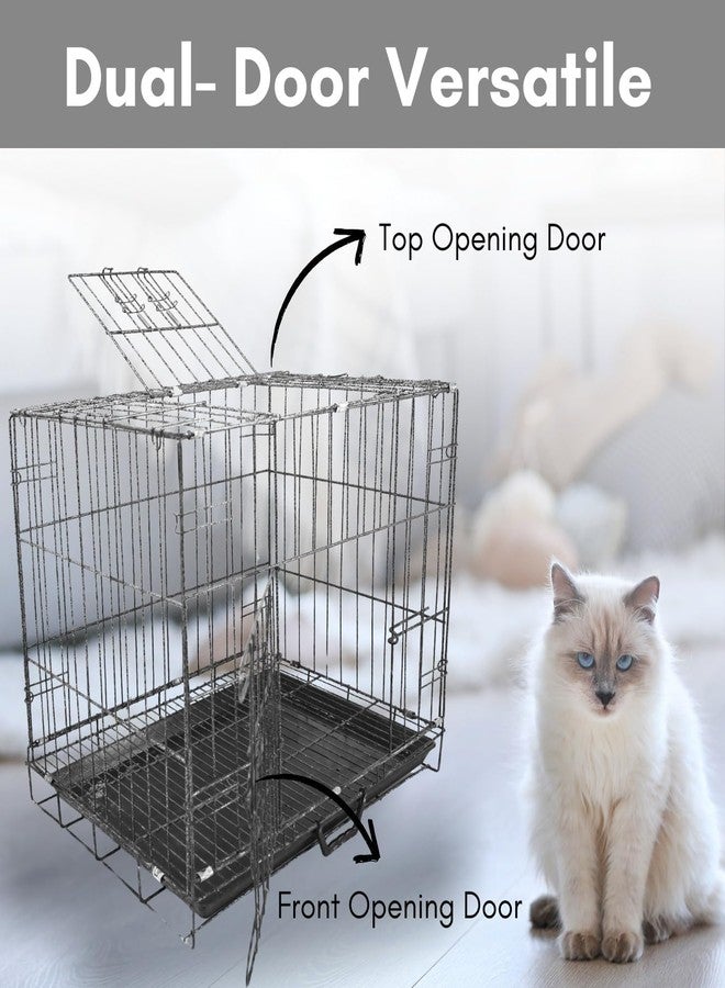 D&C PAWS قفص معدني قابل للطي بباب واحد من دي آند سي باوز للكلاب - قفص مطلي بمسحوق مع صينية قابلة للإزالة وواقي للأقدام - قفص صغير الحجم للكلاب والقطط والأرانب (فضي أسود، صغير) - Image 3