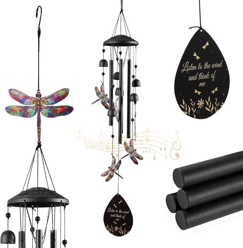 ALLOMN Dragonfly Wind Chime for Outside, Alloy Material Windchimes Outdoors, Fun Black Wind Chimes, for Outdoor, Garden, Yard, Patio Decoration, Gifts for Mom Neighbor Friend Unisex, Up to 98 cm - Image 1