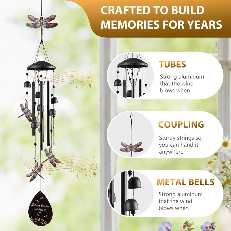 ALLOMN Dragonfly Wind Chime for Outside, Alloy Material Windchimes Outdoors, Fun Black Wind Chimes, for Outdoor, Garden, Yard, Patio Decoration, Gifts for Mom Neighbor Friend Unisex, Up to 98 cm - Image 4