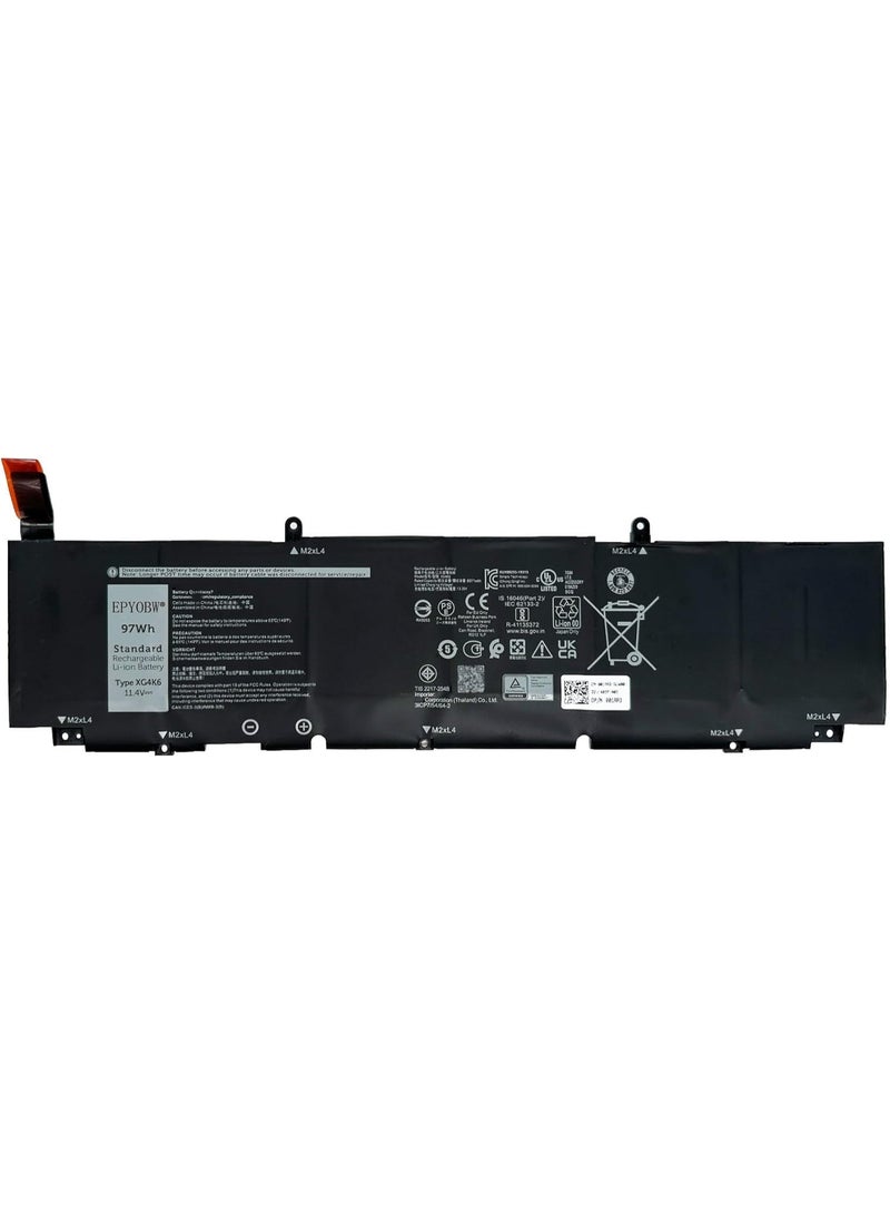 Terabyte XG4K6 Laptop Battery 97Wh 11.4V Compatible with Dell XPS 9700 9710 9720 9730 / Precision 5750 5760 5770 Series 001RR3 0F8CPG OF8CPG 5XJ6R KVPMY 0YY3V KRDHV 3ICP7/54/65-2 - Image 1