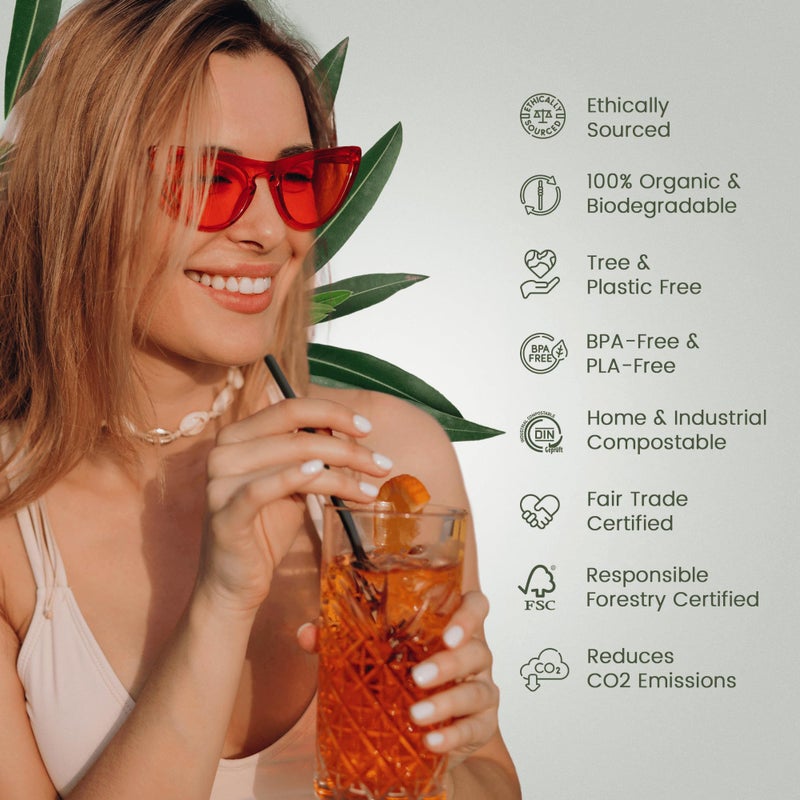 EcoPreps Black Biodegradable Bamboo Fiber Straws - 150 Count  100% Compostable  Plastic-Free  Eco-Friendly Drinking Straw - 7.8'' Plant Fiber Disposable Straws  Compostable Black Straw For Cocktails - Image 2