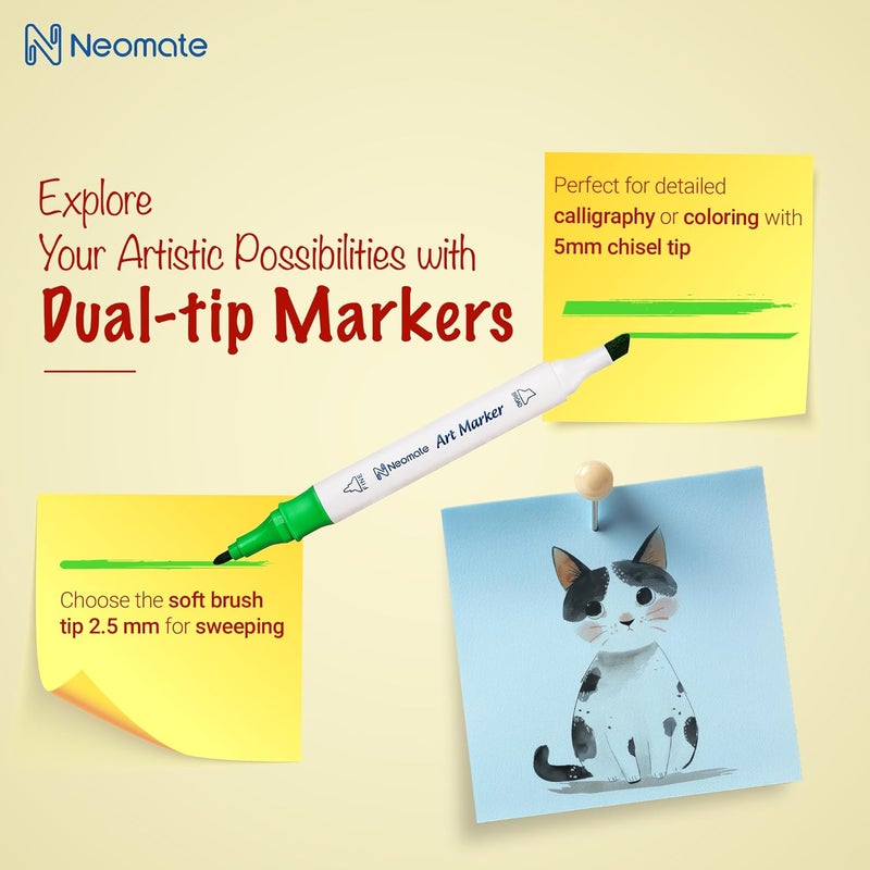 Neomate Alcohol Markers Set | Double-Tipped Chisel & Fine Alcohol-Based Marker | 36 Vibrant Colors for Art, Illustration, and Coloring | Ergonomic Design for Comfortable Grip, Assorted - Image 5