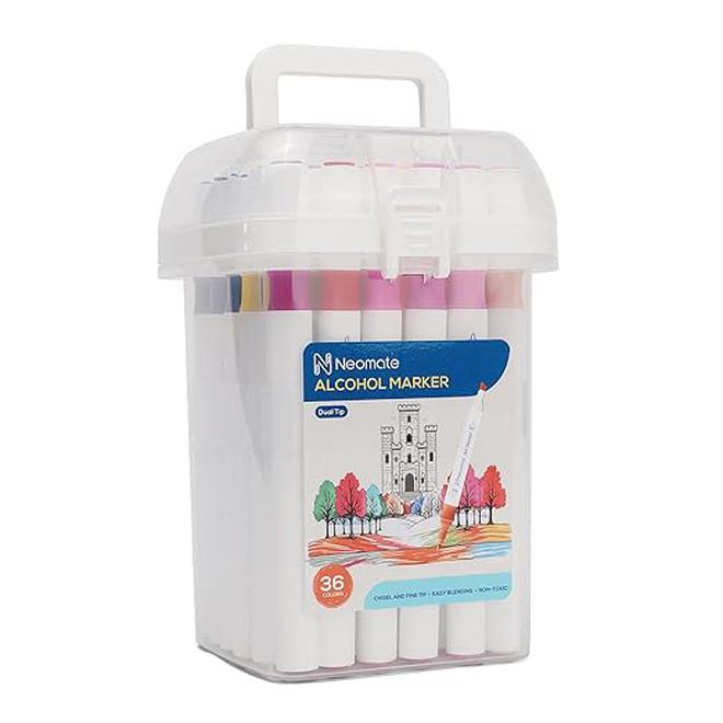 Neomate Alcohol Markers Set | Double-Tipped Chisel & Fine Alcohol-Based Marker | 36 Vibrant Colors for Art, Illustration, and Coloring | Ergonomic Design for Comfortable Grip, Assorted - Image 1