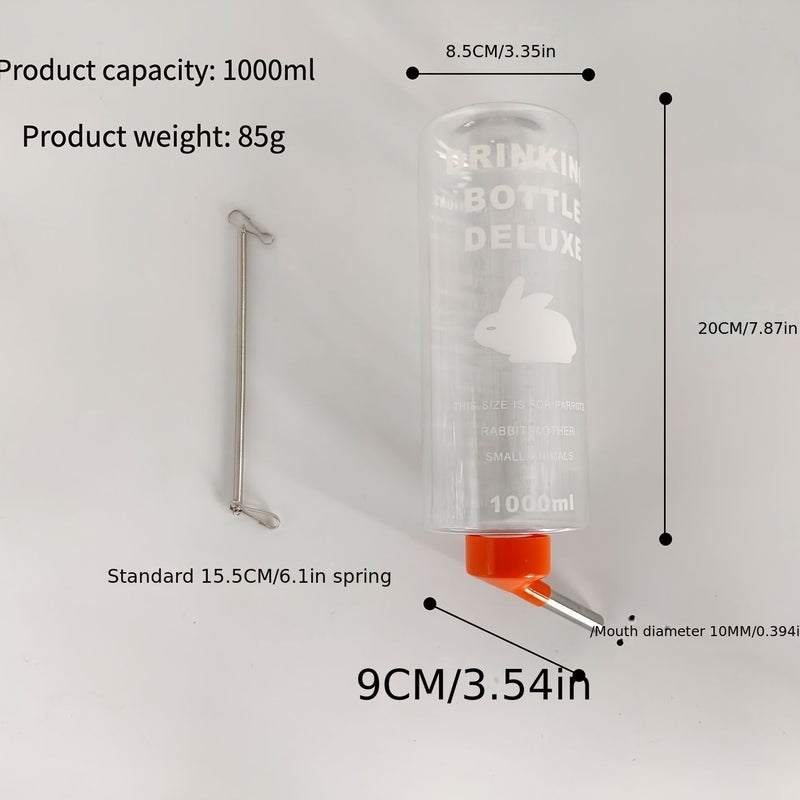 1pc Large 33 81oz Rabbit And Guinea Pig Water Bottle With Ball Bearing Spill Proof Design Assorted Varieties Transparent Leak Proof Durable Plastic Easy Clean Spill Resistant Feeding System For Small Pets Compatible With Cage Accessories - Image 3
