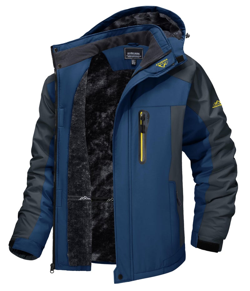 TACVASEN Men's Winter Ski Jacket Waterproof Snow Coats Snowboard Fleece Lining Jacket Warm Parka with Hooded Denim Blue S