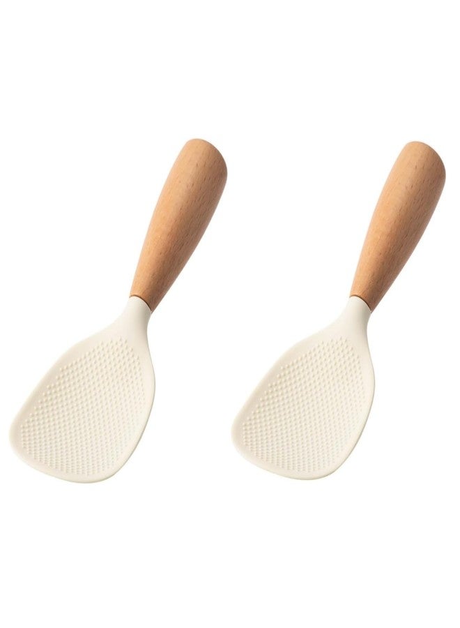 Zhuluck 2Pcs Standing Silicone Rice Spoon Paddle, Rice and Potato Servers,Household Rice Shovel Heat Resistant Anti-scalding Rice Scooper, Serving Spoons (Cream White) - Image 1