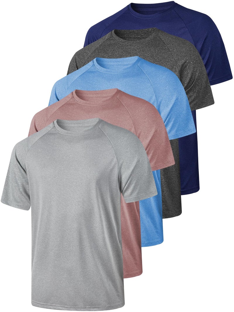 5 Pack Men's Dry Fit T Shirts Athletic Running Gym Workout Short Sleeve Tee Shirts for Men (US, Alpha, X-Large, Regular, Regular, Set 6)