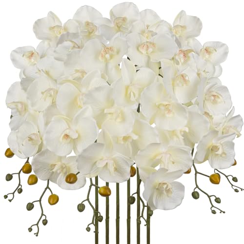 DILATATA 6PCS 32 Artificial Orchid Stems White Butterfly Orchid Faux Phalaenopsis Flowers for Home Wedding Centerpieces Office Table Decorations Real Touch Silk Orchids for DIY Floral Arrangements - Image 1