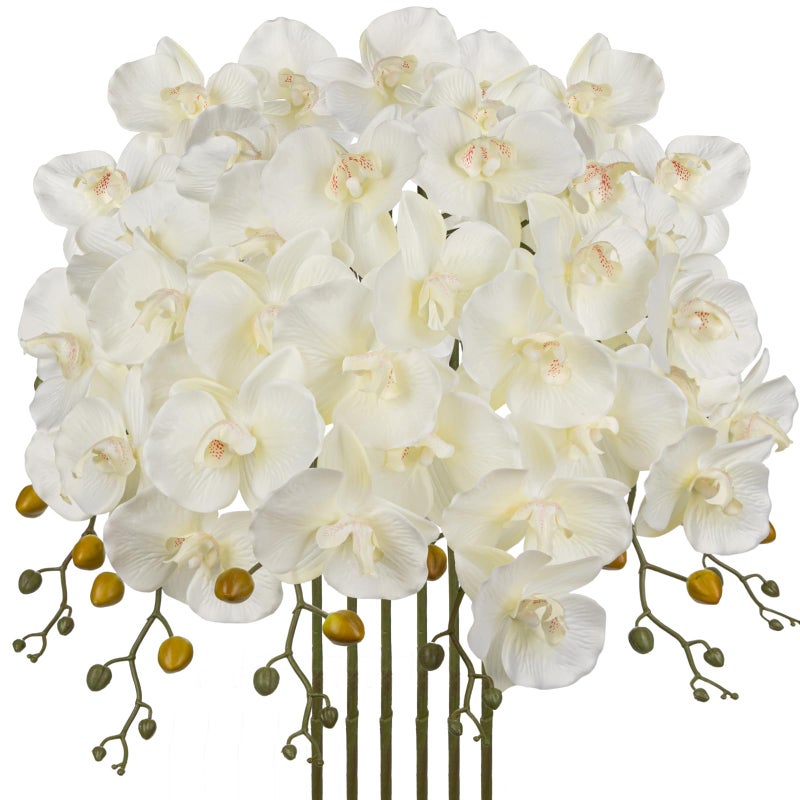 DILATATA 6PCS 32 Artificial Orchid Stems White Butterfly Orchid Faux Phalaenopsis Flowers for Home Wedding Centerpieces Office Table Decorations Real Touch Silk Orchids for DIY Floral Arrangements - Image 2