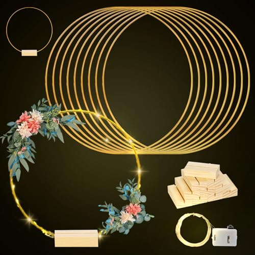 Comtelek Centerpiece Table Decorations 10Pcs 12 Inch,Metal Floral Hoop Wedding centerpieces for Tables with Lights.Wreath Gold Hoop Rings for Home Decorations Wedding Table Decorations and Party Table Decor. - Image 1