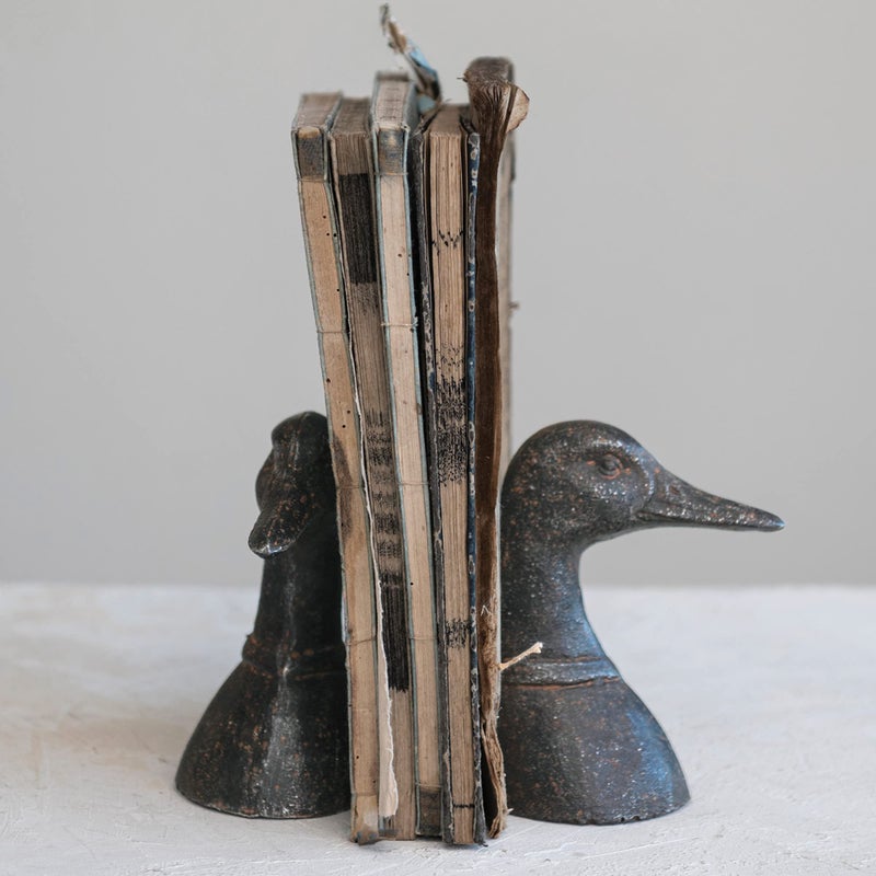 Creative Co-Op Decorative Distressed Cast Metal Duck Head Bookends  Black  Set Of 2 - Image 2