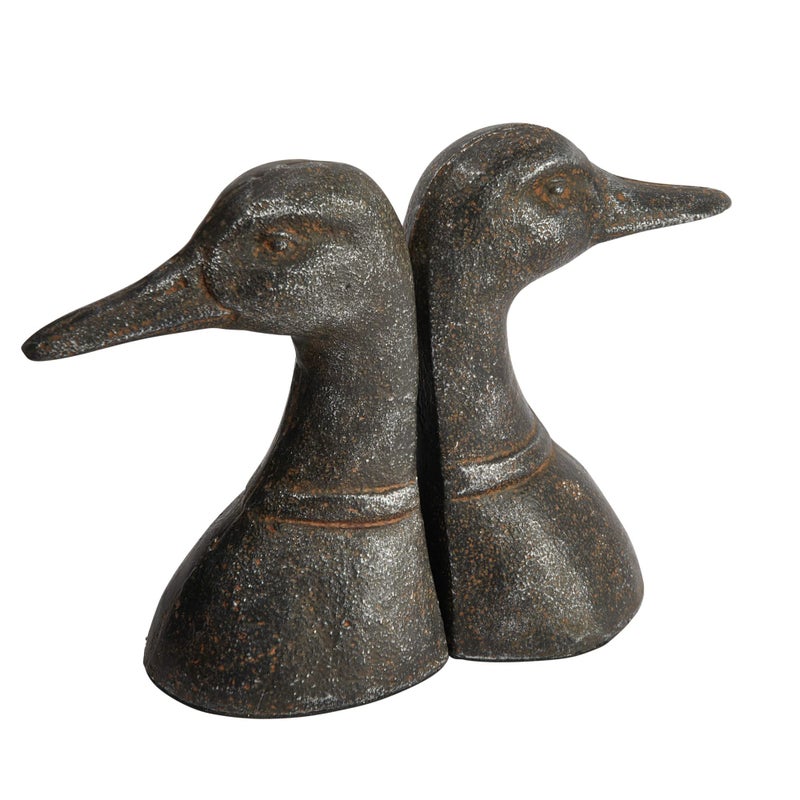 Creative Co-Op Decorative Distressed Cast Metal Duck Head Bookends  Black  Set Of 2 - Image 1