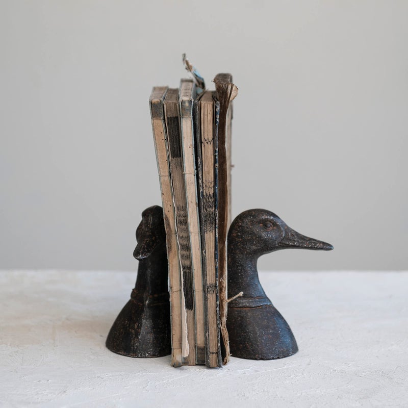 Creative Co-Op Decorative Distressed Cast Metal Duck Head Bookends  Black  Set Of 2 - Image 3