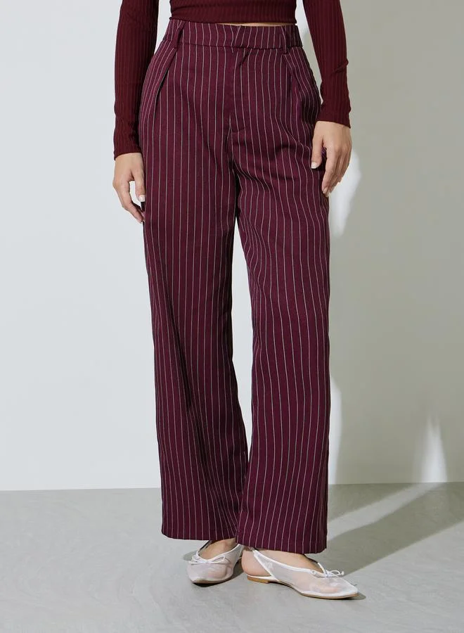 Take Two Burgundy Striped Wide Leg Trousers