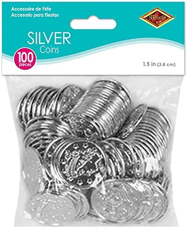 Beistle 100 Piece Silver Embossed Plastic Coins for Western Casino and Pirate Theme Treasure Chest Party Favors 15 - Image 4