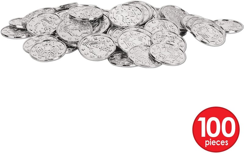 Beistle 100 Piece Silver Embossed Plastic Coins for Western Casino and Pirate Theme Treasure Chest Party Favors 15 - Image 3