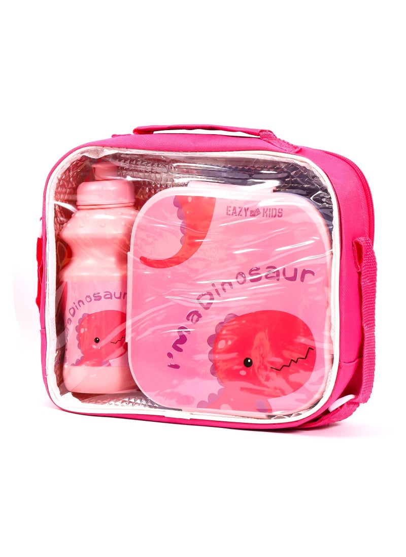 Eazy Kids Eazy Kids Lunch Box and Water Bottle With Bag-Dino Pink  - Image 1