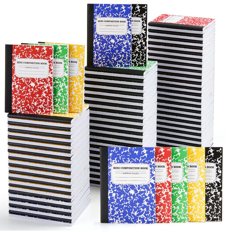feela 120 Pack Mini Composition Notebook Bulk, Cute Pocket Composition Note Pad, Small Journal Notebooks for Students College School Supplies, 4.5" X 3.25", Narrow Ruled, 5 Marble Covers - Image 1