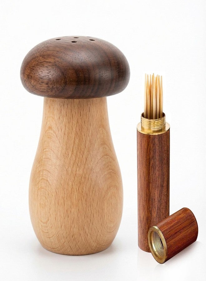 Ugotit Toothpick Holder Wooden Mushroom Tooth Pick Dispenser Decorative - Image 1