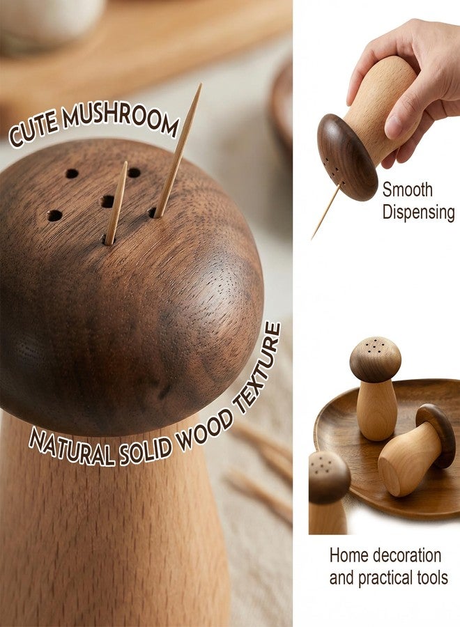 Ugotit Toothpick Holder Wooden Mushroom Tooth Pick Dispenser Decorative - Image 2