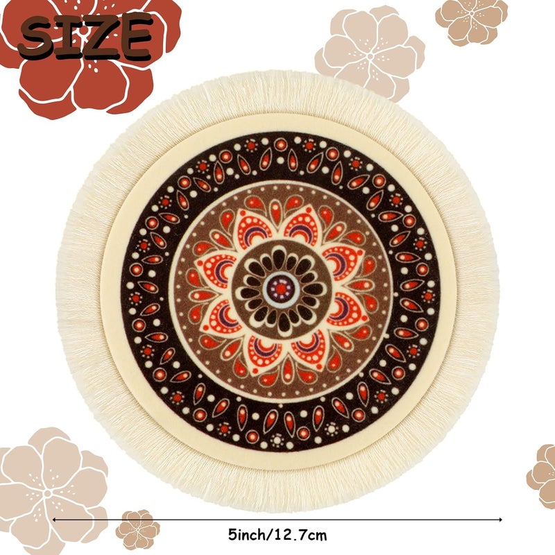 Tatuo 4 Pieces Rug Table Coasters Table Drink Holders Oriental Design Fabric Carpet Drink Mats Oriental Design Fabric Elegant Carpets Kitchen and Bar Mats for Home Office(Round,Fresh Pattern) - Image 2