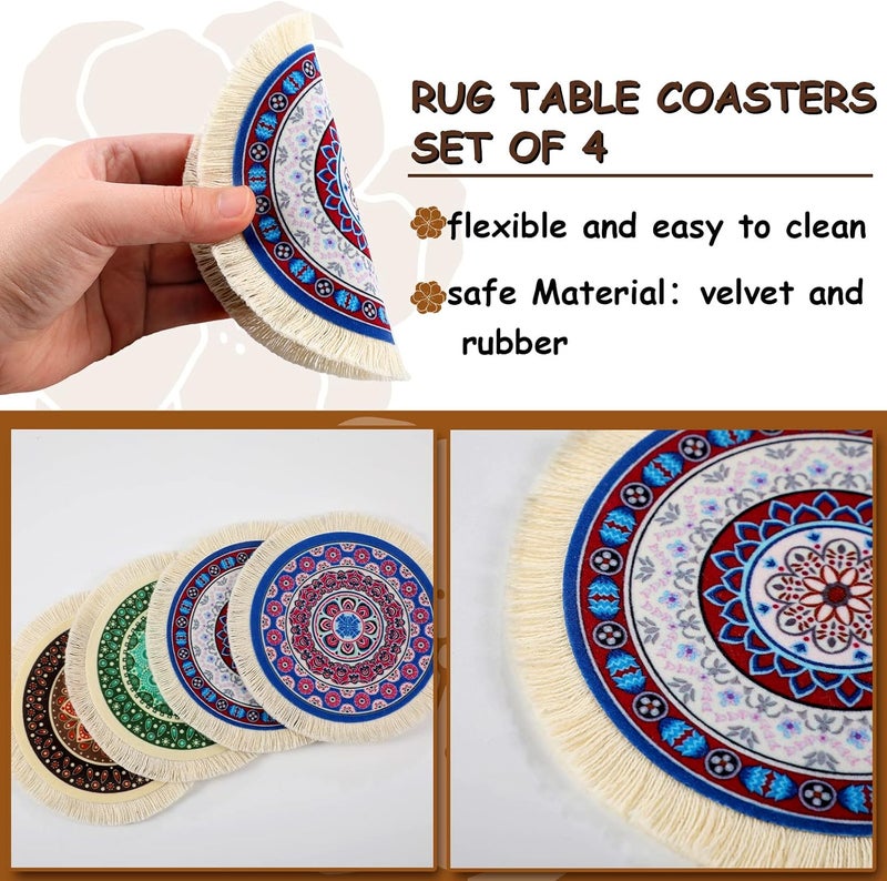 Tatuo 4 Pieces Rug Table Coasters Table Drink Holders Oriental Design Fabric Carpet Drink Mats Oriental Design Fabric Elegant Carpets Kitchen and Bar Mats for Home Office(Round,Fresh Pattern) - Image 3