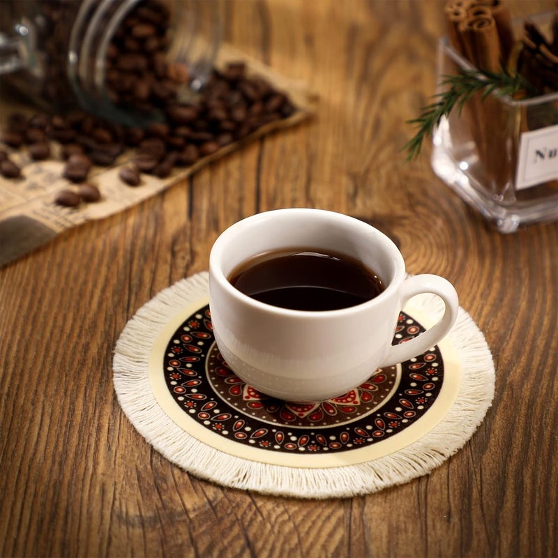 Tatuo 4 Pieces Rug Table Coasters Table Drink Holders Oriental Design Fabric Carpet Drink Mats Oriental Design Fabric Elegant Carpets Kitchen and Bar Mats for Home Office(Round,Fresh Pattern) - Image 5